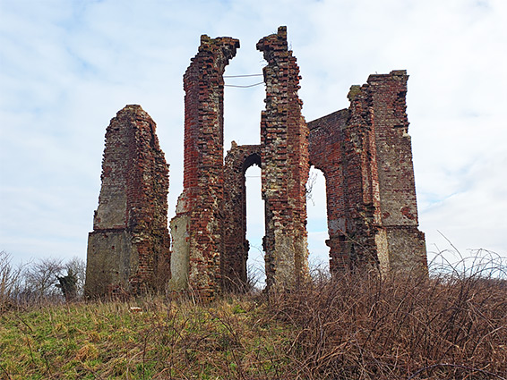 Tall walls on the west side of the tower